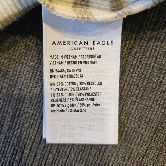 American Eagle AE Fitted Soft White & Sage Green Short Sleeve Striped Top Size L - Picture 7 of 10